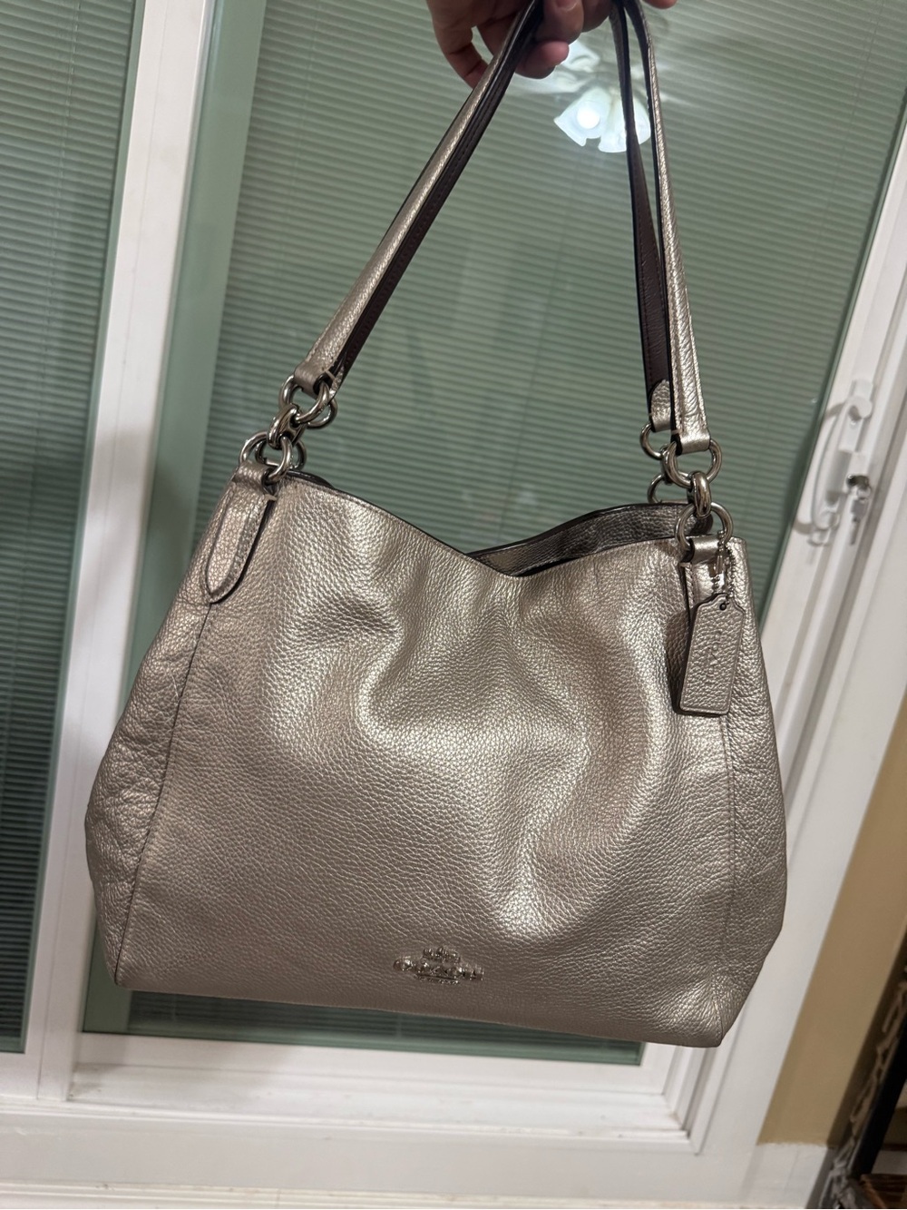 Coach Metallic Leather Shoulder Bag - Silver